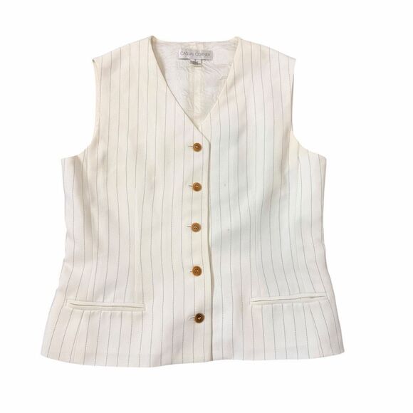 Casual Corner Vintage Vest Womens White Pinstripe Work Button Up Sleeveless Sz 6 - Picture 4 of 11